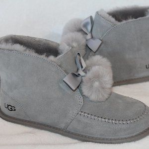 UGG KALLEN GRAY‎ POM SUEDE SLIPPERS HOUSE SHOES
